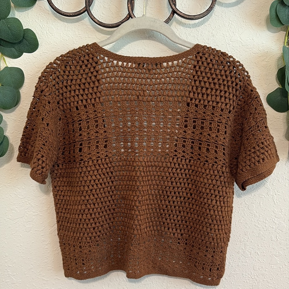 Vintage 90s/Y2K NWT Brown Crochet Cropped Cardigan Top✨ - Picture 4 of 6